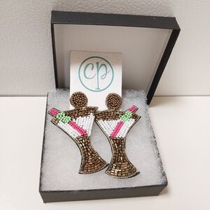 Beaded Cocktail Earrings - Brown, White, Pink